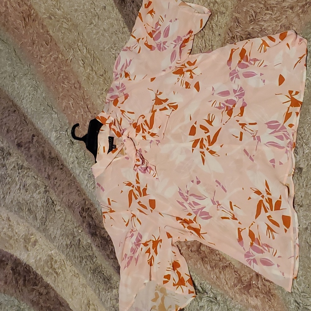 Lane Bryant Floral Short Sleeve Blouse with tie bow front